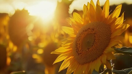Naklejka premium Bright Sunflower in Golden Hour Light