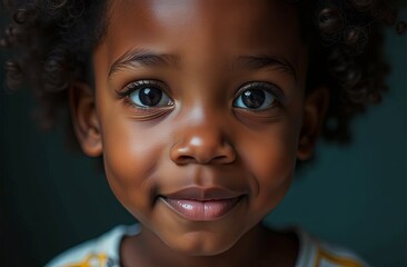 A portrait of smiling african american child. Dark background