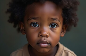A portrait of an african american child. Dark background