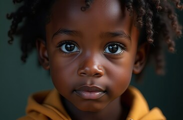 A portrait of an african american child. Dark background