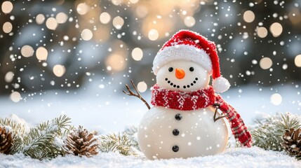 Smiling snowman in the snow