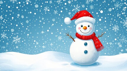 Smiling snowman in snow