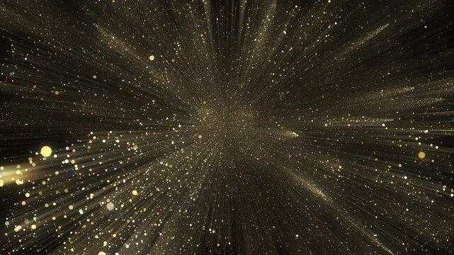 4K Explosion of Golden Bokeh lights. Holiday motion background. Glowing particle abstract. 2160p 60fps. Exploding gold particles. 3d rendering. Isolated on black effect. 2025 Trend footage.