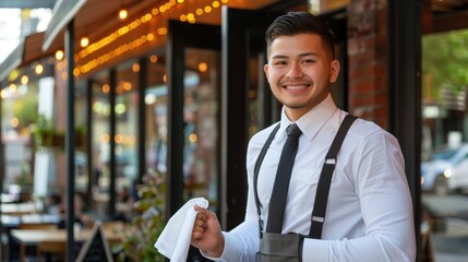 Fototapeta premium Smiling Waiter in a Restaurant