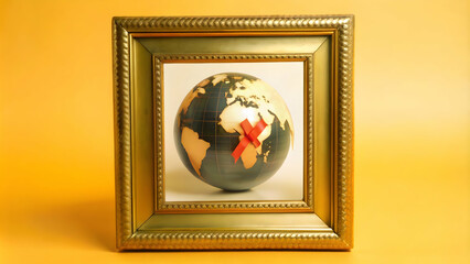 3D Holographic Globe Frame Design for World AIDS Day, Symbolizing Global Awareness with Copy Space - Icon on White Background