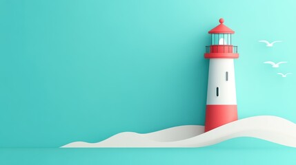 A modern design of a lighthouse, with clean lines and a minimalist color palette. The illustration focuses on the lighthouse form and function.