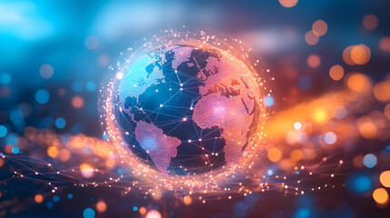 Obraz premium 3D Globe with Interconnected Lines on Abstract Bokeh Background - Symbolizing Global Networks for International Business Advertisements