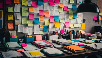 Creative Chaos: Colorful Post-it Note Workspace