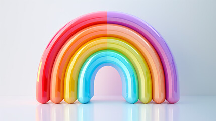 Obraz premium Playful 3D Rainbow, Colourful Abstract Background. Joy, Happiness, Imagination. Childhood, Trendy Naive Minimal Design, Fluorescent Neon, Modern Art. Equality, Diversity Symbol, Human Rights. 