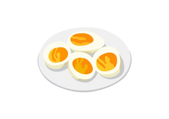 boiled egg in the plate on white background illustration vector