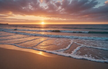 Sunset on the beach, evening beach photo.