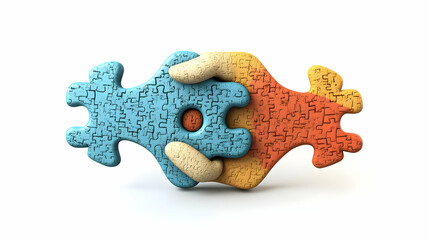 Fototapeta premium 3D Puzzle Pieces Handshake Icon - Vector Illustration of Business Partnership and Compromise Concept, Isolated on White Background for Infographics and Presentations