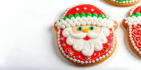 Obraz premium 3D Futuristic Santa Cookies Concept: Close-Up of Whimsical, Colorful Holiday Treats with Intricate Patterns on Isolated White Background