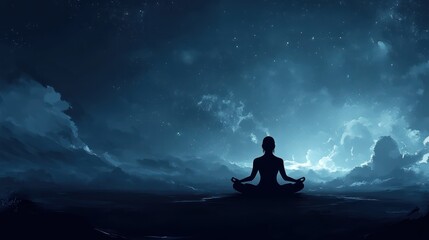 Silhouette human lotus position, meditation space galaxy cloud nebula, cosmos background wallpaper