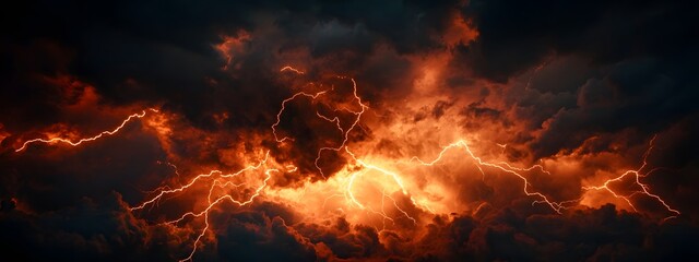 Fototapeta premium Lightning in the sky, red lightning, dark clouds