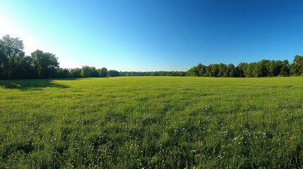 Obraz premium Green Meadow Under a Blue Sky