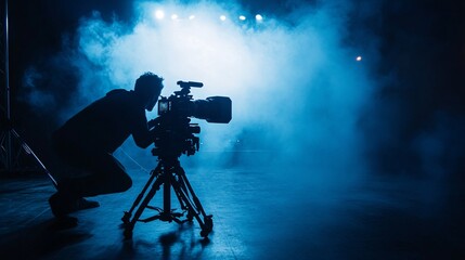 Fototapeta premium Videographer in Action Under Stage Lighting
