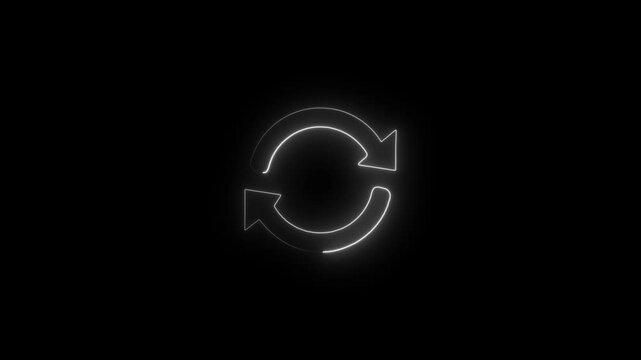 Arrow sign reload refresh rotation loop pictogram animation. Glowing neon refresh icon.  Rotation arrows in a circle sign concept.