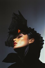 High-Fashion Portrait: Bold Look with Dramatic Black Hat and Lighting