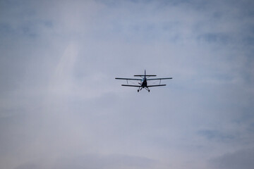 light aircraft against the blue sky on an autumn day in the Moscow region