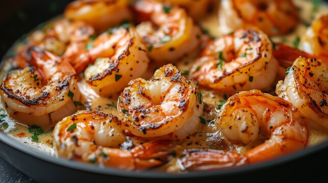 close up of shrimp in cream sauce