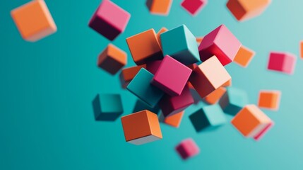 Obraz premium Colorful cubes floating in a vibrant blue background