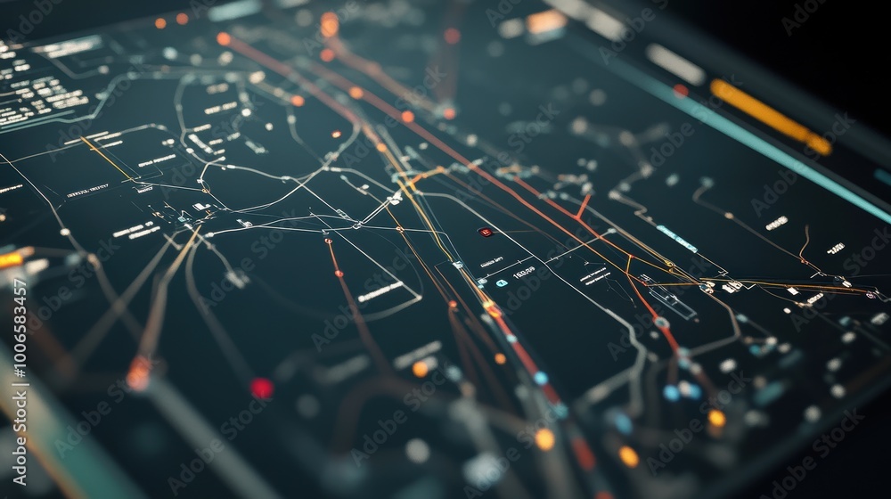 Poster modern city traffic management system showing real-time data analysis