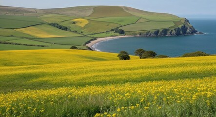 Fototapeta premium Meadow scenery stretching towards the coastline