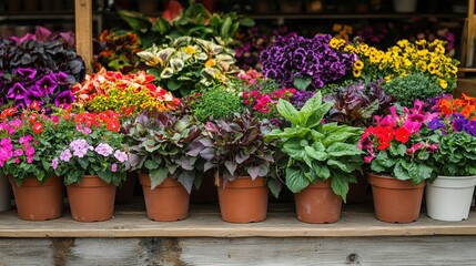Vibrant Flower Pots Displayed at Market