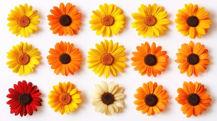 Vibrant Array of Colorful Flowers on White Background