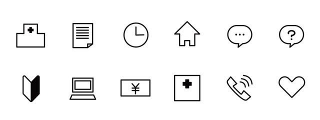 病院のアイコンセット　線画イラスト