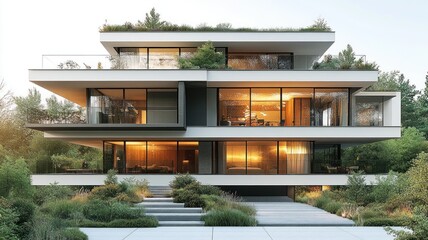 Modern architectural design featuring a multi-level residence.