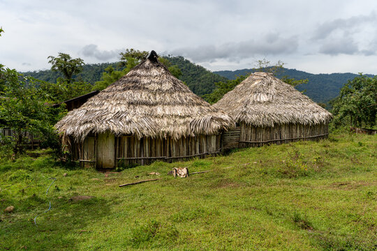 View of the traditional Bribir indigenous hut, made of mud and wood in Talamanca, Limon Costa Rica