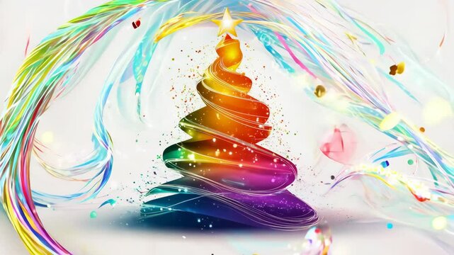 Christmas tree, build from big different color lights and lines.