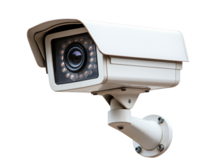 Surveillance camera with protective cover, ideal for security monitoring isolated white background, transparent background.