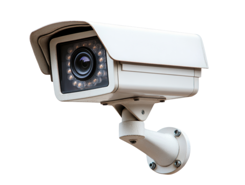 Surveillance camera with protective cover, ideal for security monitoring isolated white background, transparent background.