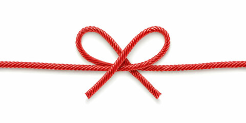 Flat Red Thread Connection on Plain Background: Intertwining Threads Forming AIDS Ribbon in Simple Vector Illustration for Business
