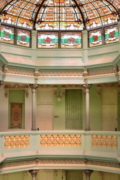 Gorgeous interior in Art-Nouveau style of a former textile warehouse from 1908 at Calle Amargura and San Ignacio Streets SW corner. Havana-Cuba-769