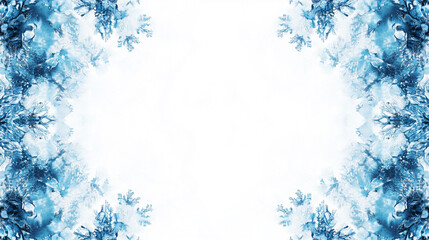 Christmas snowflake pattern border in icy blue tones on white backdrop