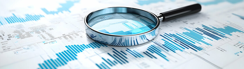 Fototapeta premium Levitating Financial Graph with Magnifying Glass: Vector Image for In-Depth Analysis and Infographics on Financial Reports