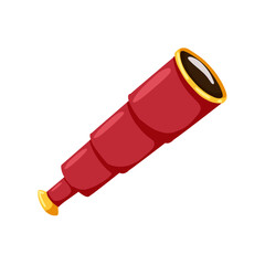 Red spyglass. Simple cartoon vector hand drawn illustration. Isolated marine icon on white background
