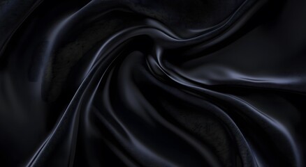 Fototapeta premium Black satin fabric, an elegant and luxurious background. Dark silk texture. Black cloth background. Black silk satin fabric with waves of soft folds