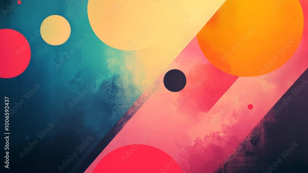 Poster a vibrant abstract artwork featuring a collection of bold circles and lines, creating a dynamic and 