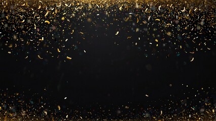 Luxury black background with golden glitter and confetti