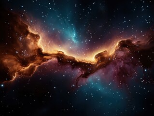 Obraz premium Stunning cosmic nebula glowing in deep space, with vibrant colors and countless stars creating an awe-inspiring celestial scene.