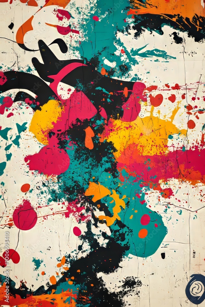 Poster an explosion of colorful abstract graffiti with splashes of paint intensifying the texture on an urb