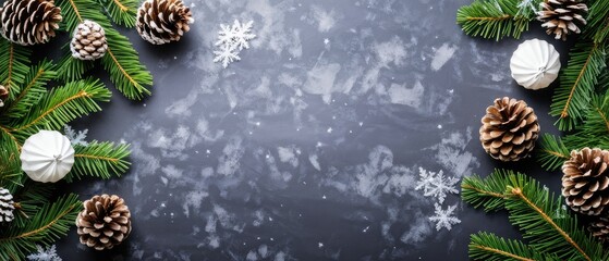 Fototapeta premium Christmas Decoration with Pine Cones and Snowflakes