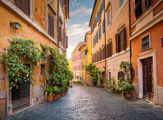 Fototapeta premium street in Trastevere, Rome, Europe. Trastevere is a romantic district of Rome