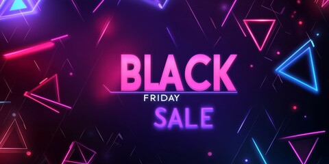 Bright neon lights and geometric shapes illuminate a Black Friday sale, creating an electrifying visual atmosphere.