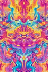 Obraz premium Colorful psychedelic design displaying swirling patterns with vibrant hues and a kaleidoscopic, mesmerizing effect.